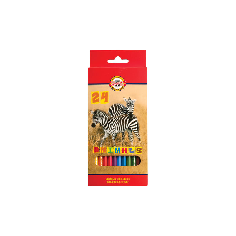 Карандаши цветные Koh-I-Noor "Animals", 24 цвета, грифель 2,8 мм, заточенные, европодвес, 3554024008KSRU