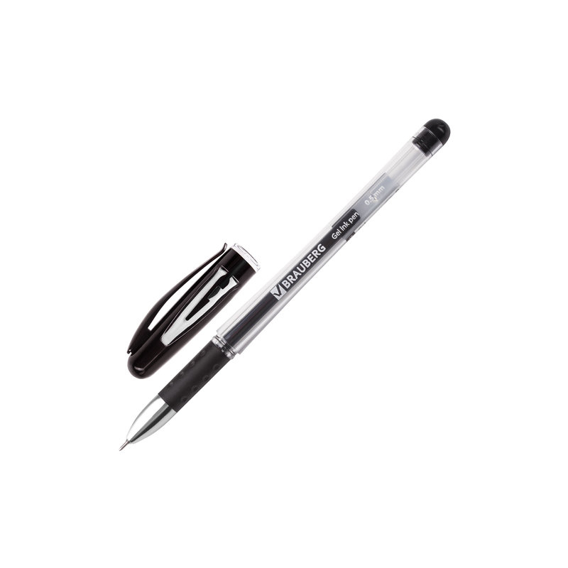 Ручка гелевая BRAUBERG "Geller", игольчатый узел 0,5 мм, линия 0,35 мм, резиновый упор, черная, 141180