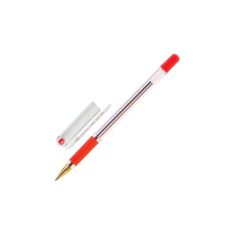 Ручка шариковая масляная MunHwa "MC Gold", корпус прозрачный, узел 0,5 мм, линия 0,3 мм, красная, BMC-03