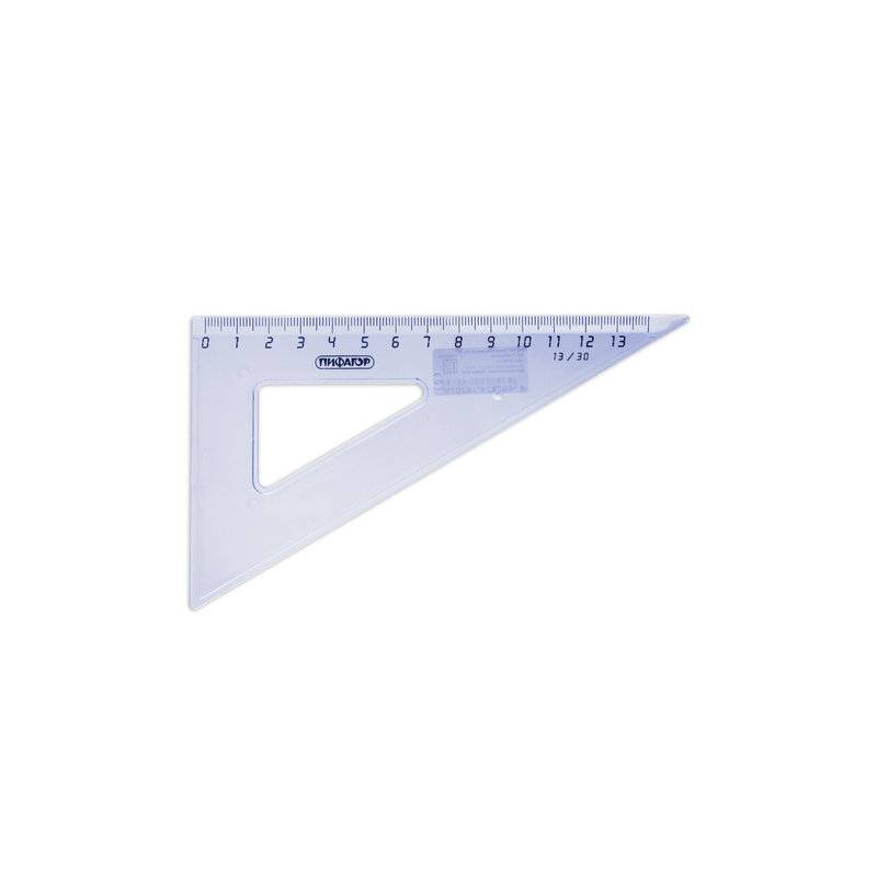 Треугольник пластиковый, угол 30, 13 см, ПИФАГОР тонированный, прозрачный, голубой, 210617